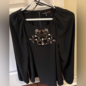 2010s Jeanne Beker Women’s Embellished Long-Sleeve black blouse